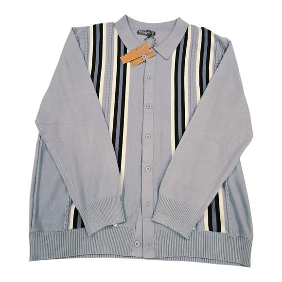 NWT PJ Paul Jones Vintage Striped Men's LS Cardigan BD Sweater 2XL Gray - Picture 2 of 5